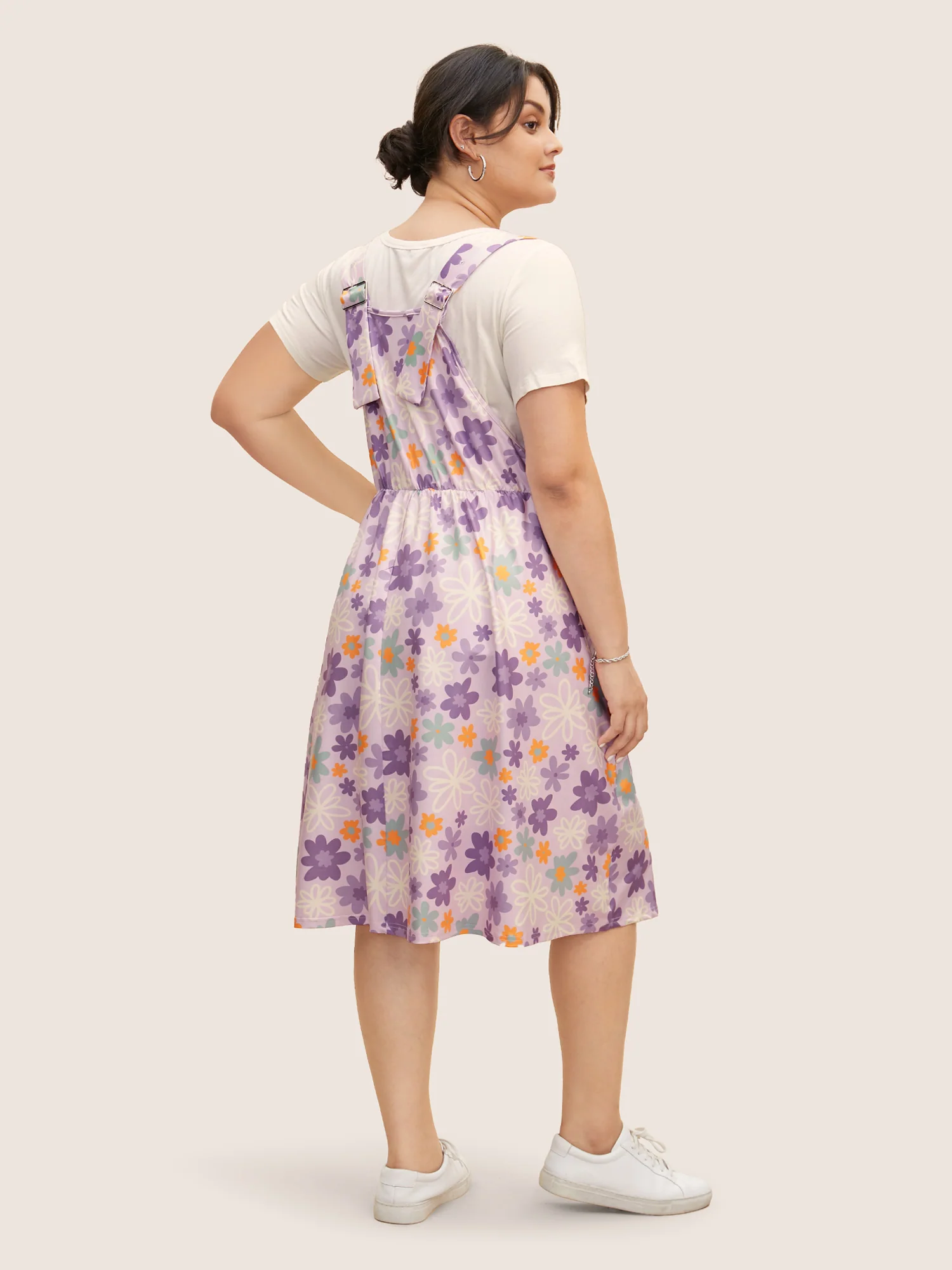 Contrast Floral Zipper Sleeveless Midi Dress - Image 3