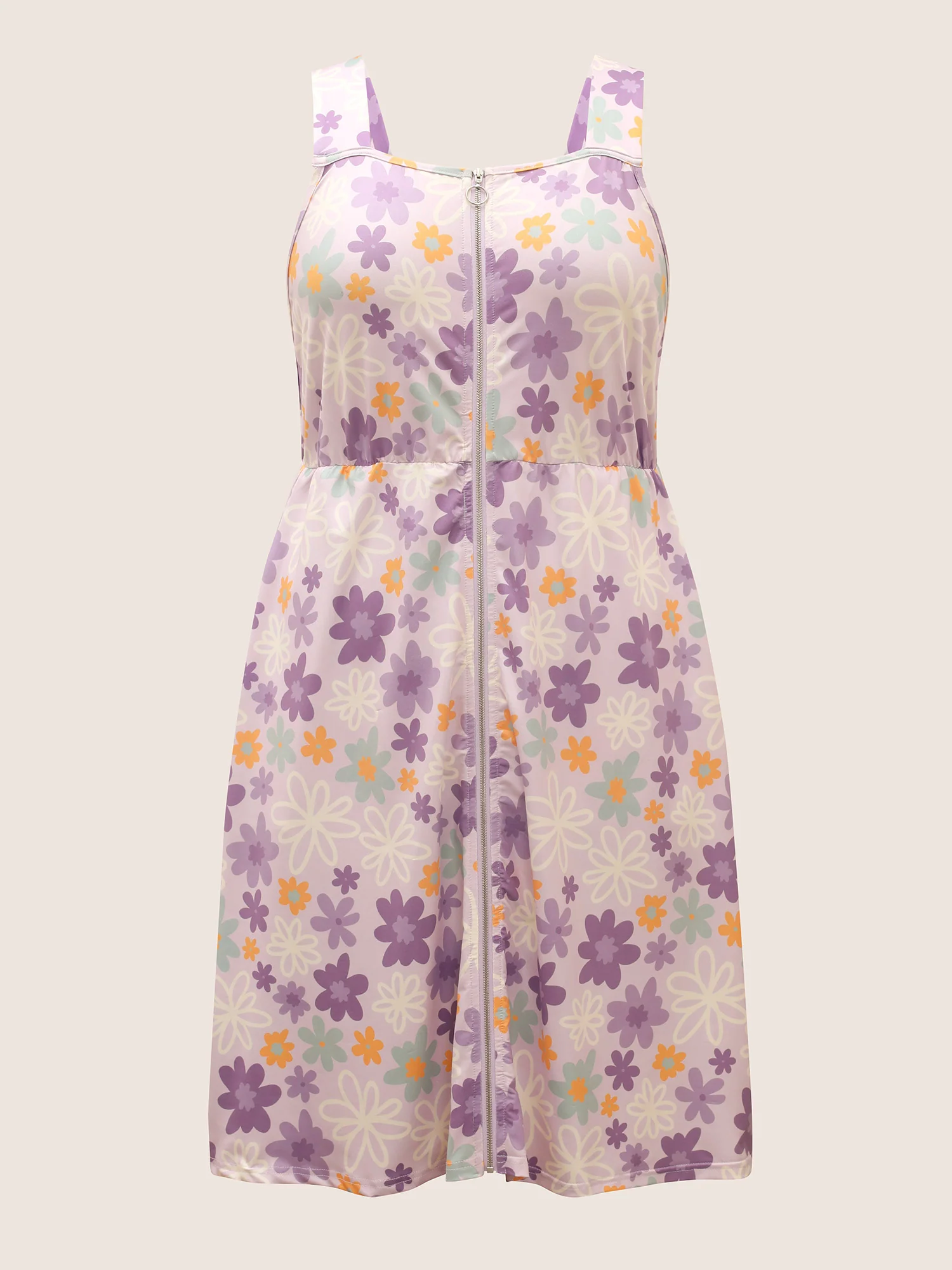 Contrast Floral Zipper Sleeveless Midi Dress - Image 7
