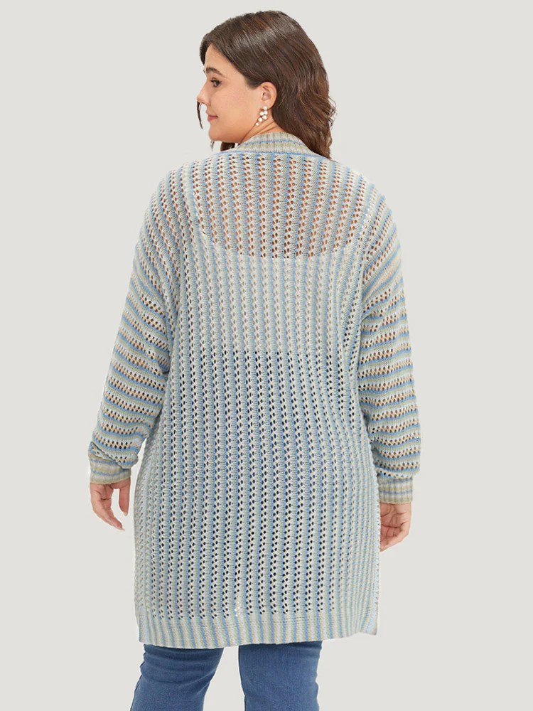 Contrast Geo Eyelet Drop Shoulder Cardigan - Image 2