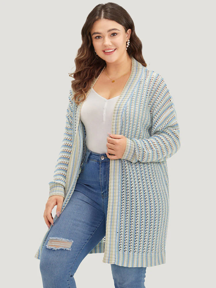 Contrast Geo Eyelet Drop Shoulder Cardigan - Image 3