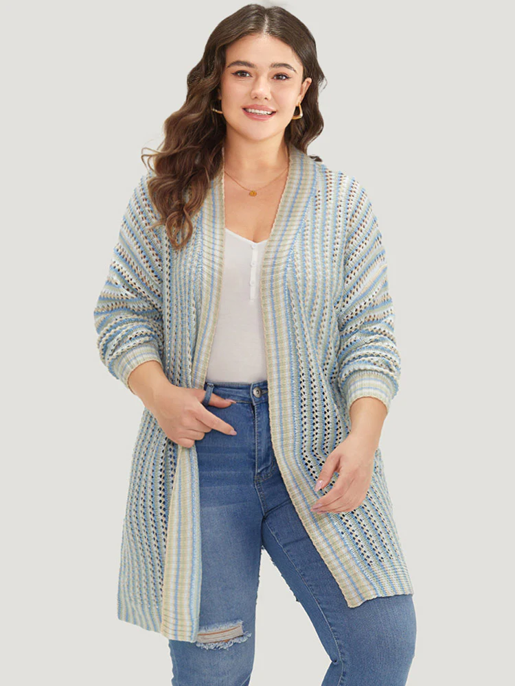 Contrast Geo Eyelet Drop Shoulder Cardigan - Image 4