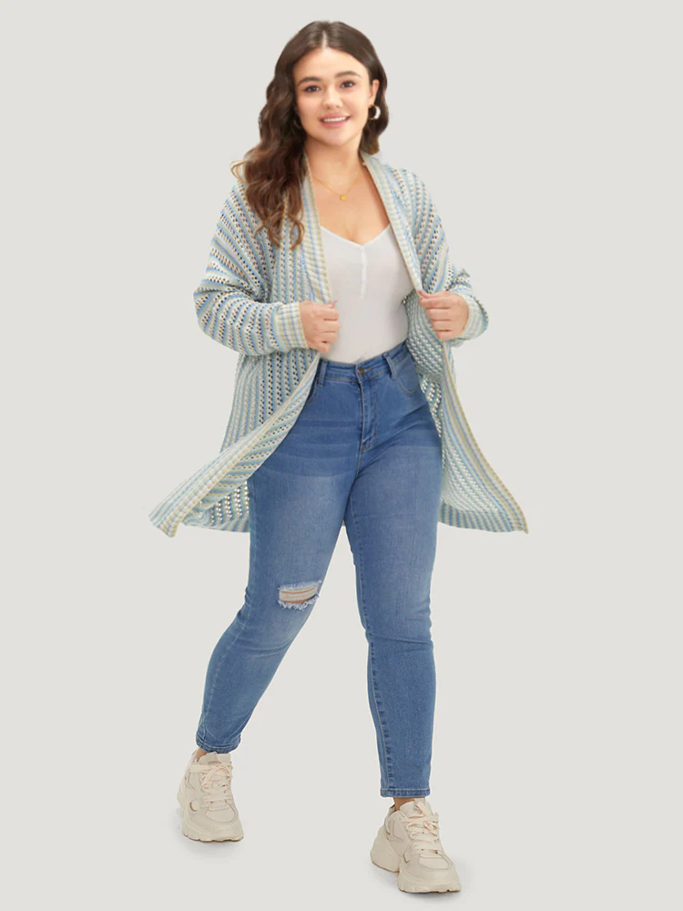 Contrast Geo Eyelet Drop Shoulder Cardigan - Image 5