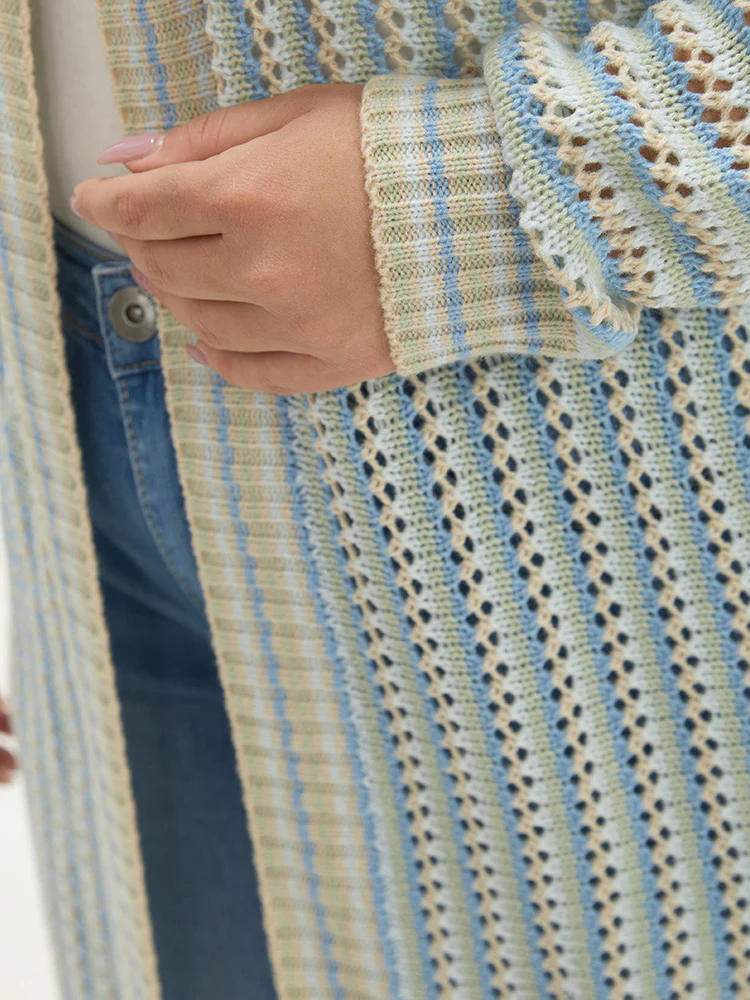 Contrast Geo Eyelet Drop Shoulder Cardigan - Image 6