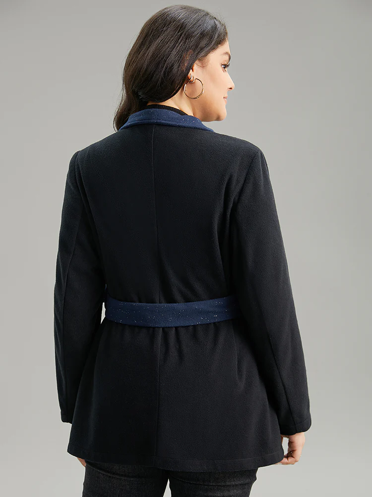 Contrast Glitter Belted Patchwork Zipper Coat - Image 5