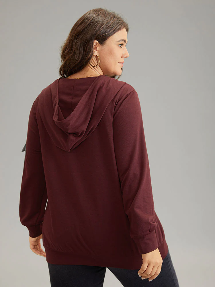 Contrast Half Zip Patched Pocket Hooded Sweatshirt - Image 2