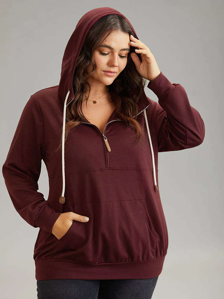 Contrast Half Zip Patched Pocket Hooded Sweatshirt - Image 3