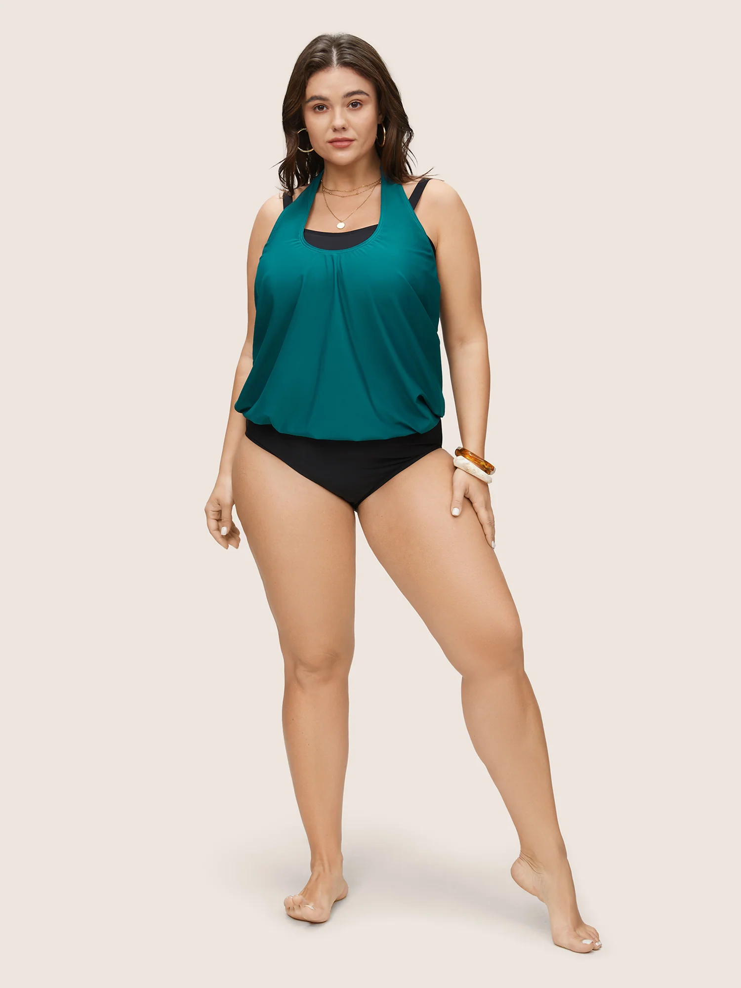 Contrast Halter Bowknot Patchwork One Piece Swimsuit - Image 3
