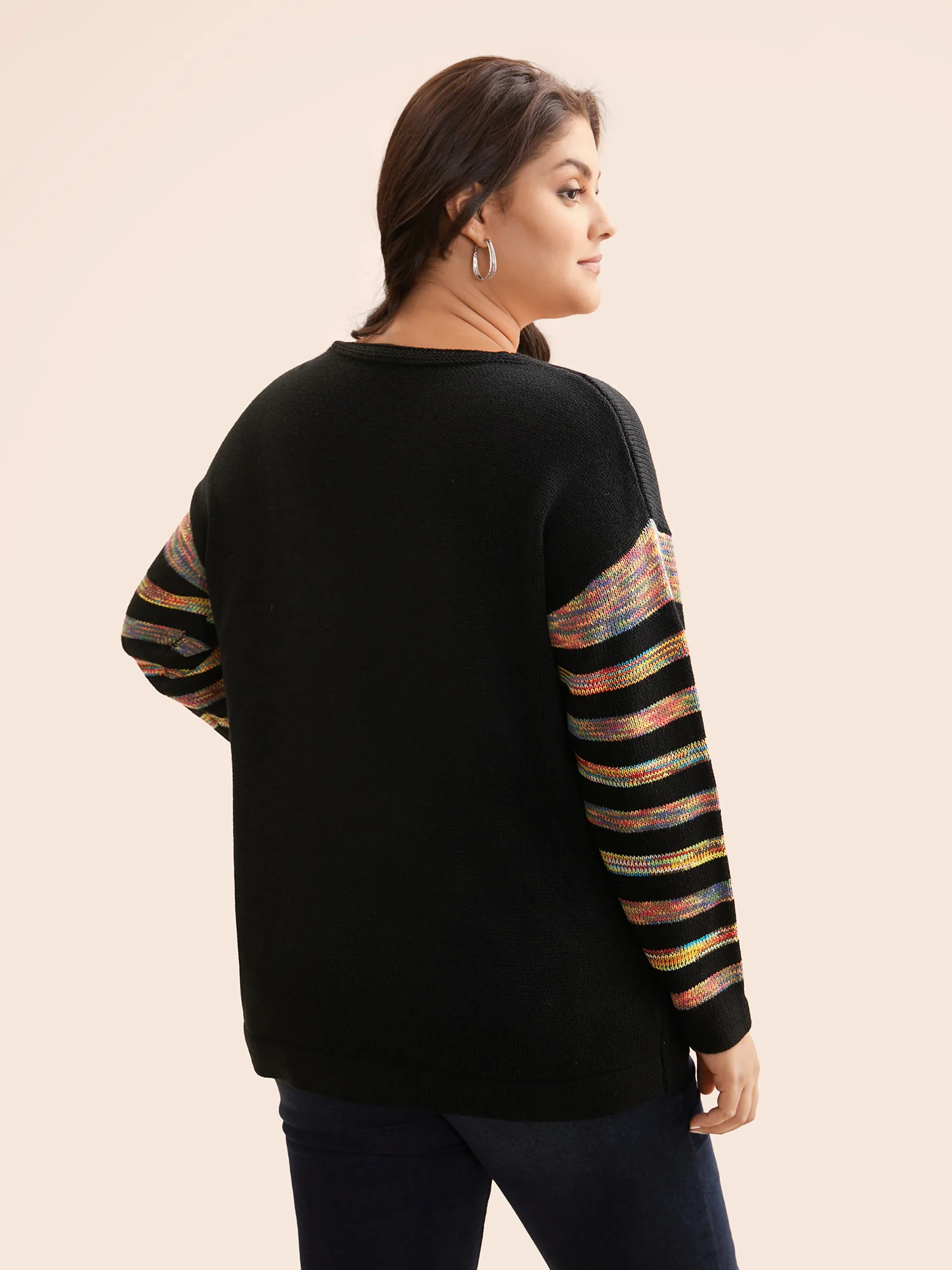 Contrast Heart Jacquard Drop Shoulder Pullover - Image 2
