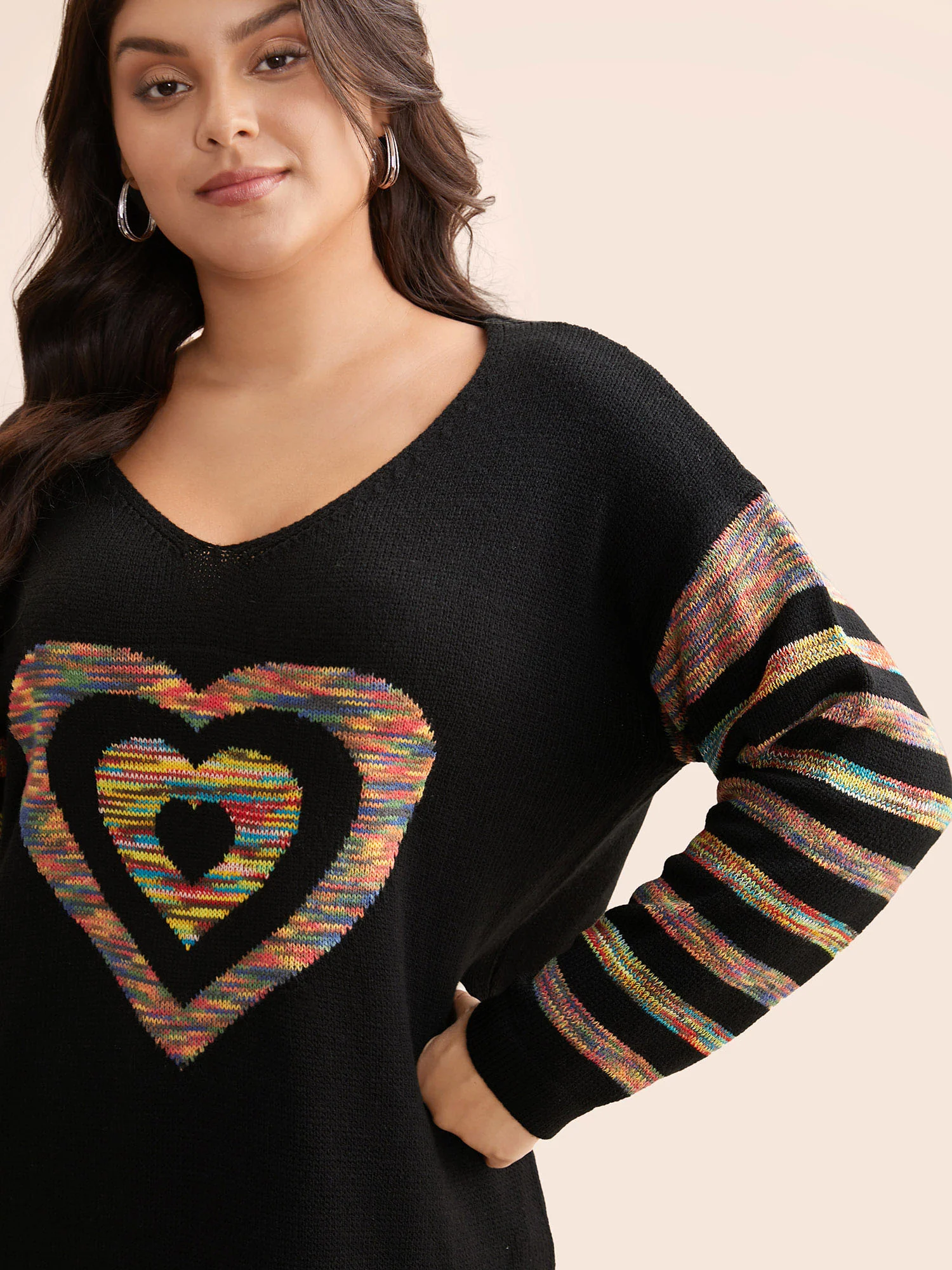 Contrast Heart Jacquard Drop Shoulder Pullover - Image 5