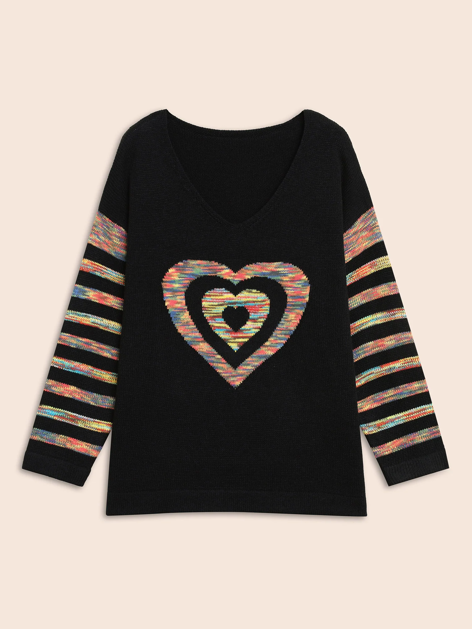 Contrast Heart Jacquard Drop Shoulder Pullover - Image 8