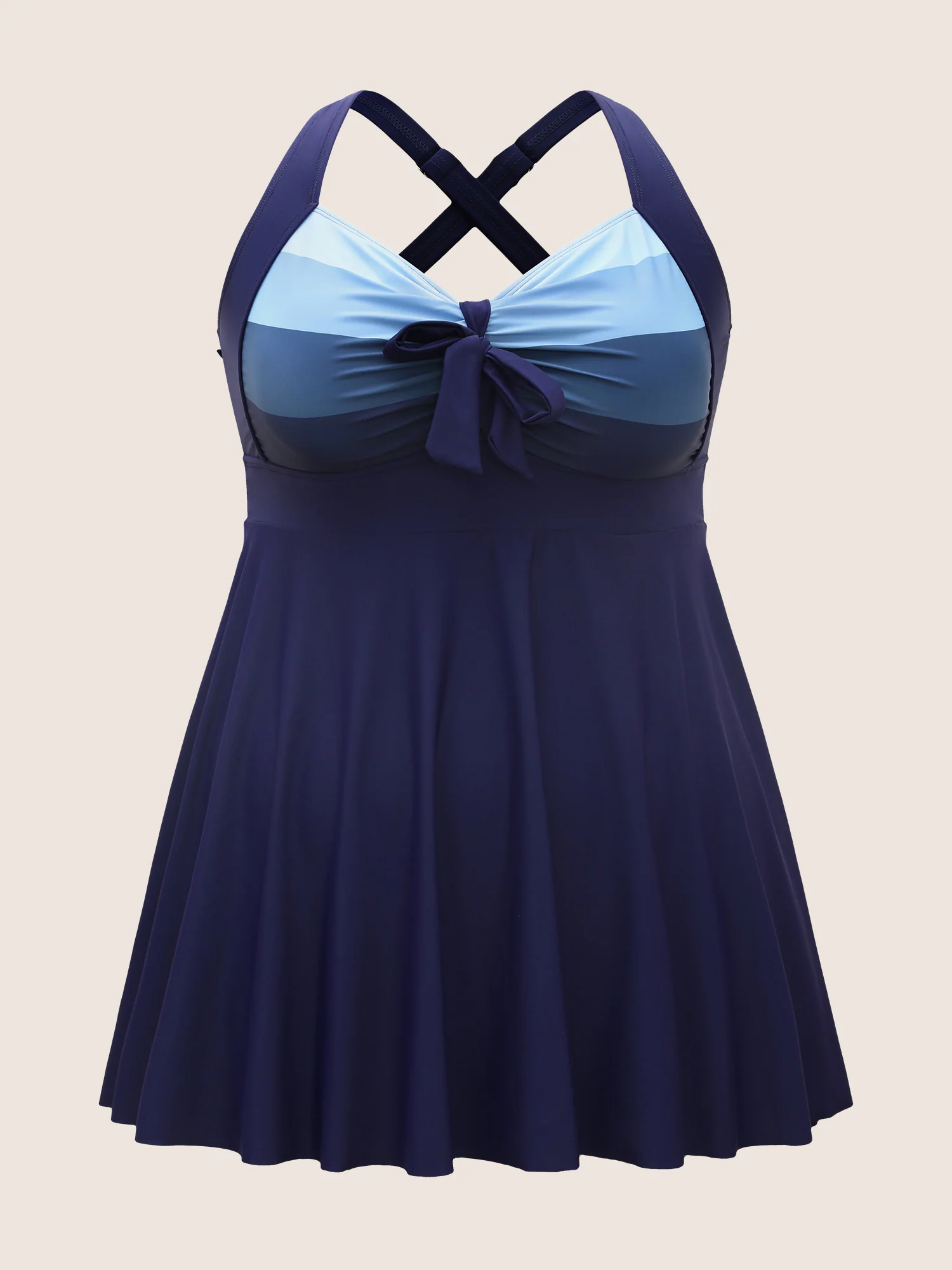 Contrast Heart Neckline Patchwork Tie Knot Swim Dress - Image 7