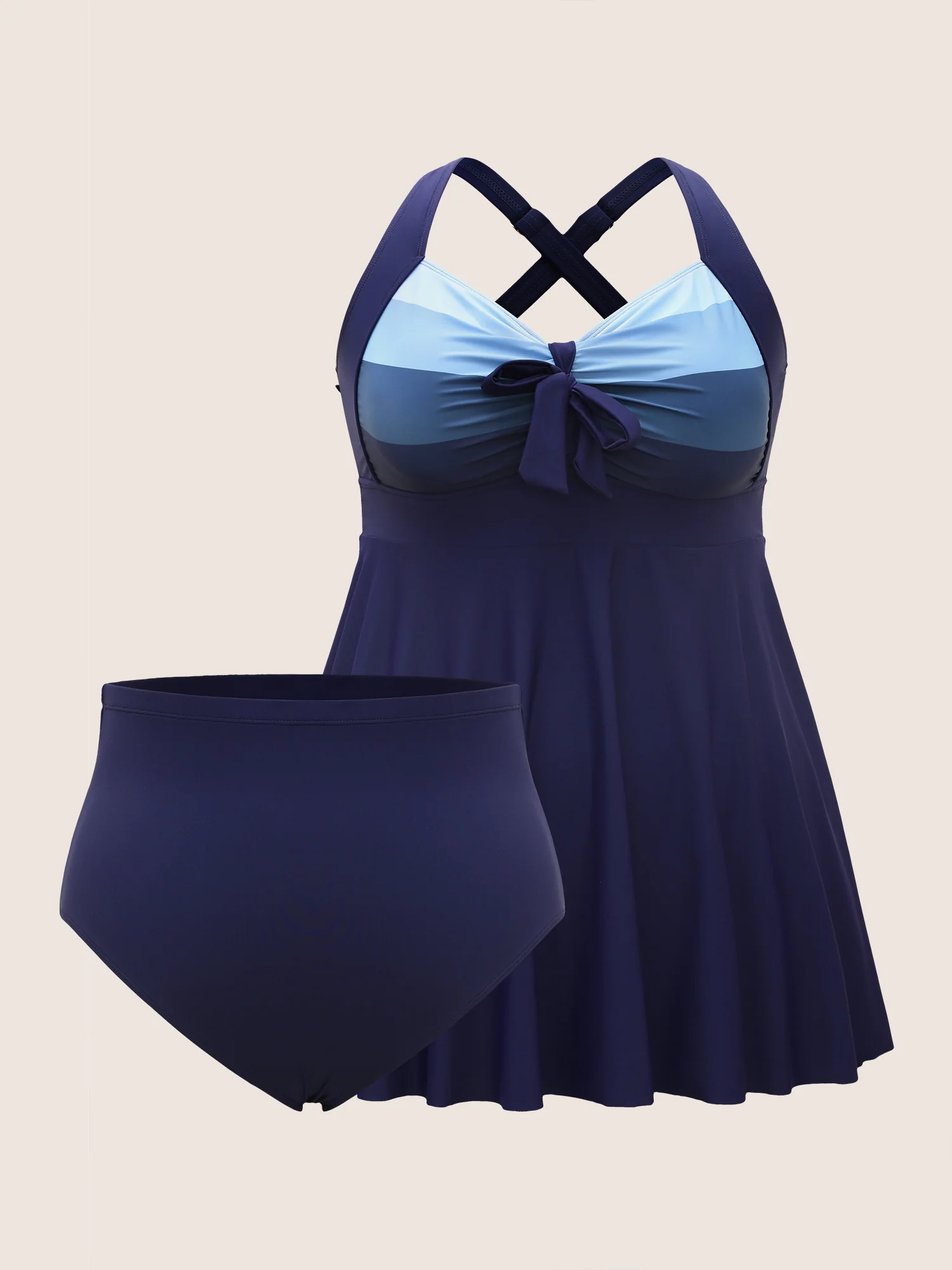 Contrast Heart Neckline Patchwork Tie Knot Swim Dress - Image 9
