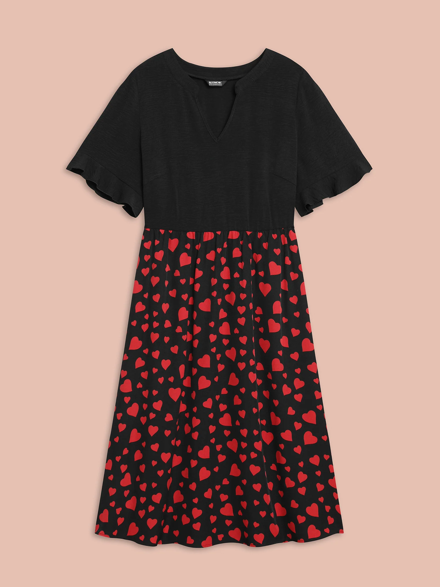Contrast Heart Pattern Notched Collar Dress - Image 9
