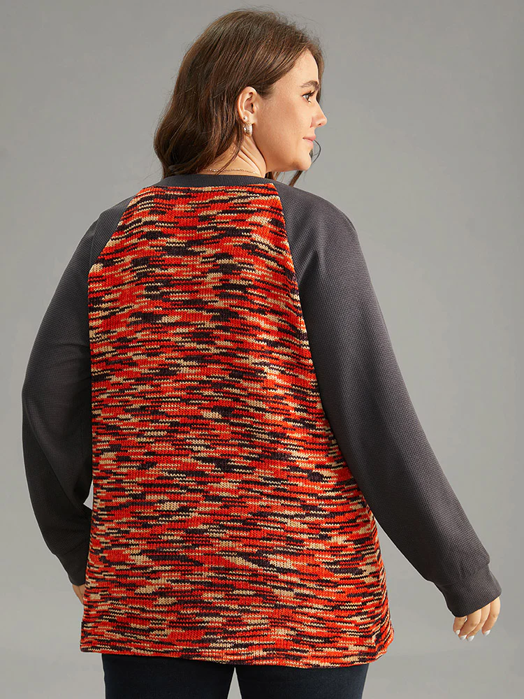 Contrast Heather Waffle Knit Raglan Sleeve Sweatshirt - Image 2