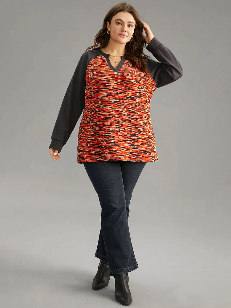 Contrast Heather Waffle Knit Raglan Sleeve Sweatshirt - Image 3