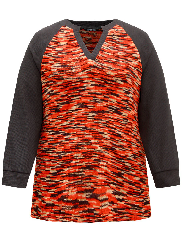 Contrast Heather Waffle Knit Raglan Sleeve Sweatshirt - Image 5