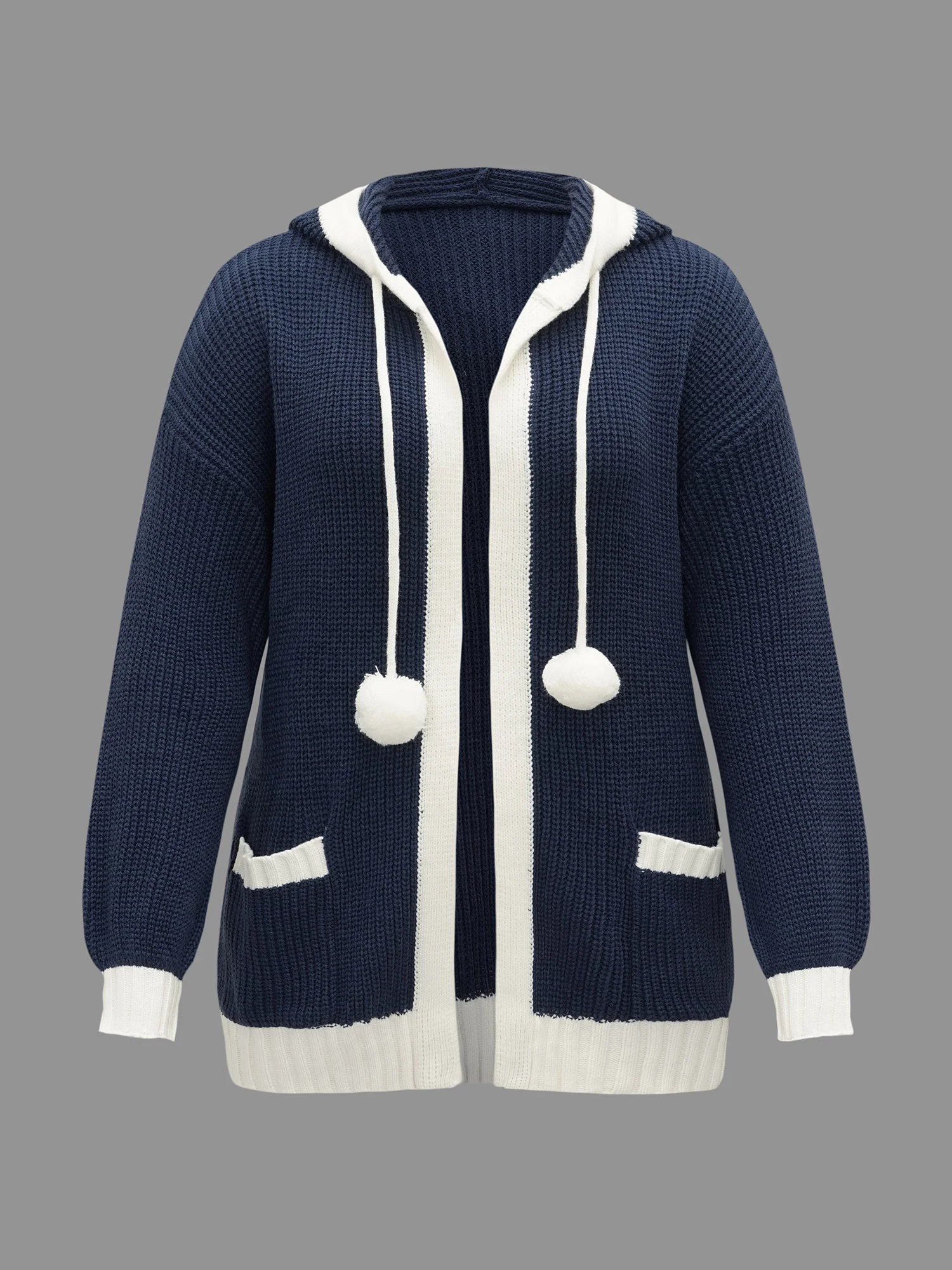 Contrast Hood Hemline Pockets Open Cardigan - Image 8