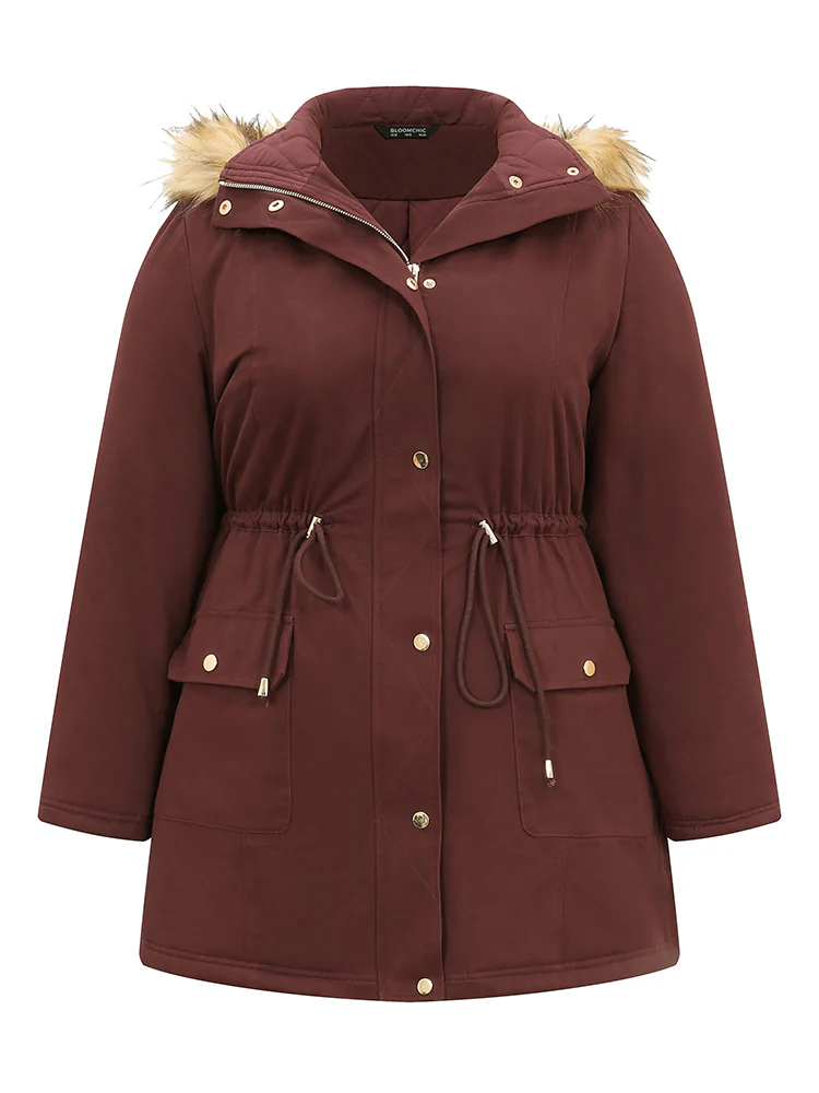 Contrast Hooded Fuzzy Trim Drawstring Padded Coat - Image 6