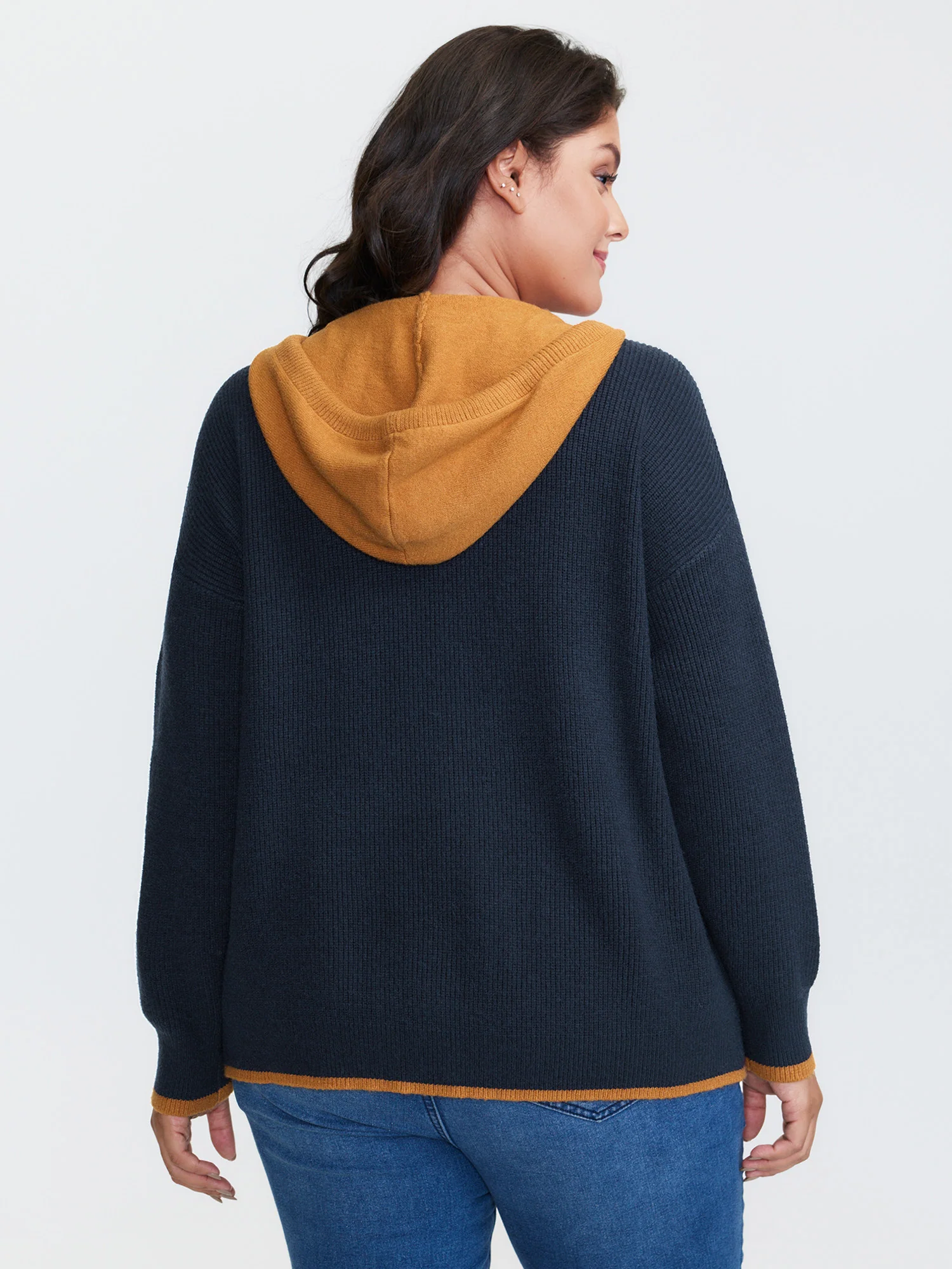 Contrast Hooded Zipper Front Pocketed Cardigan - Image 4