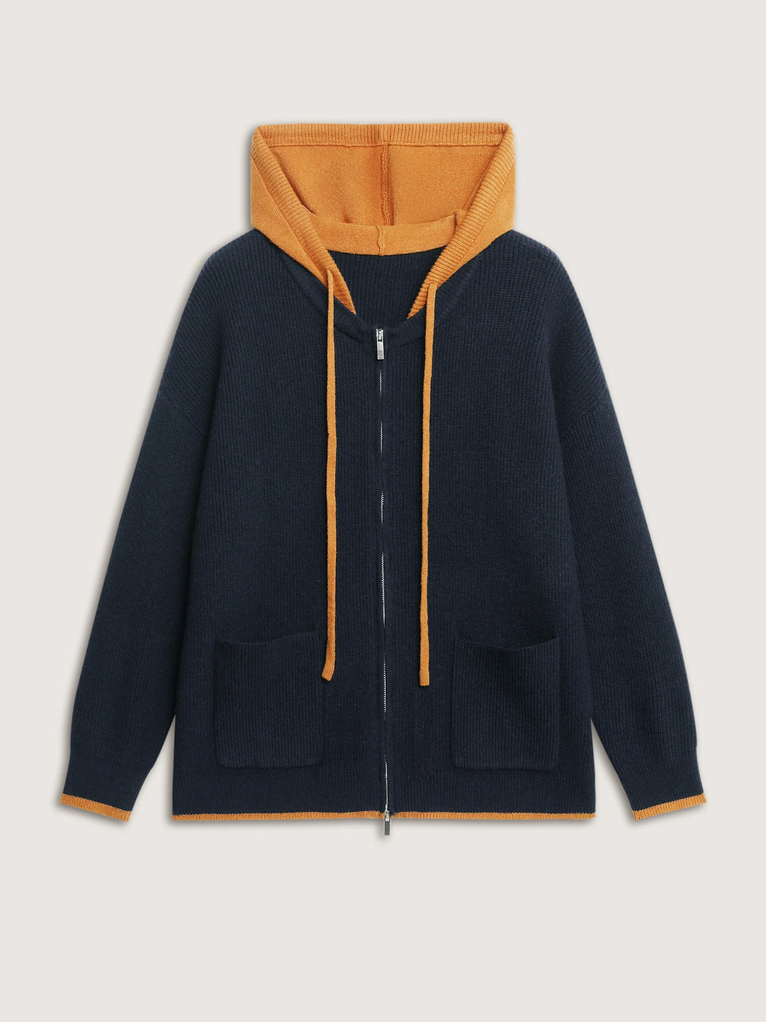 Contrast Hooded Zipper Front Pocketed Cardigan - Image 8