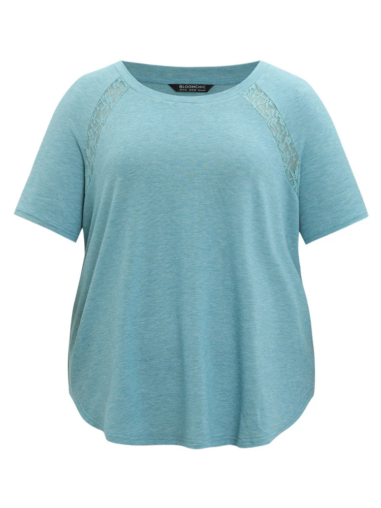 Sheer Lace Trim Curvy Hem Plain Pajama Top - Image 9