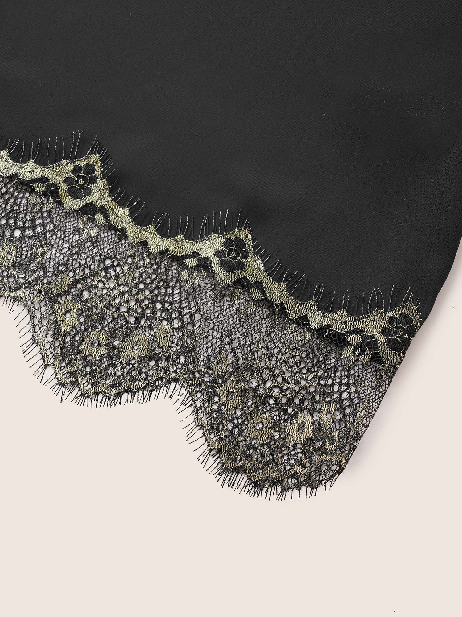 Contrast Lace Patchwork Scalloped Trim Belted Robe - Image 7