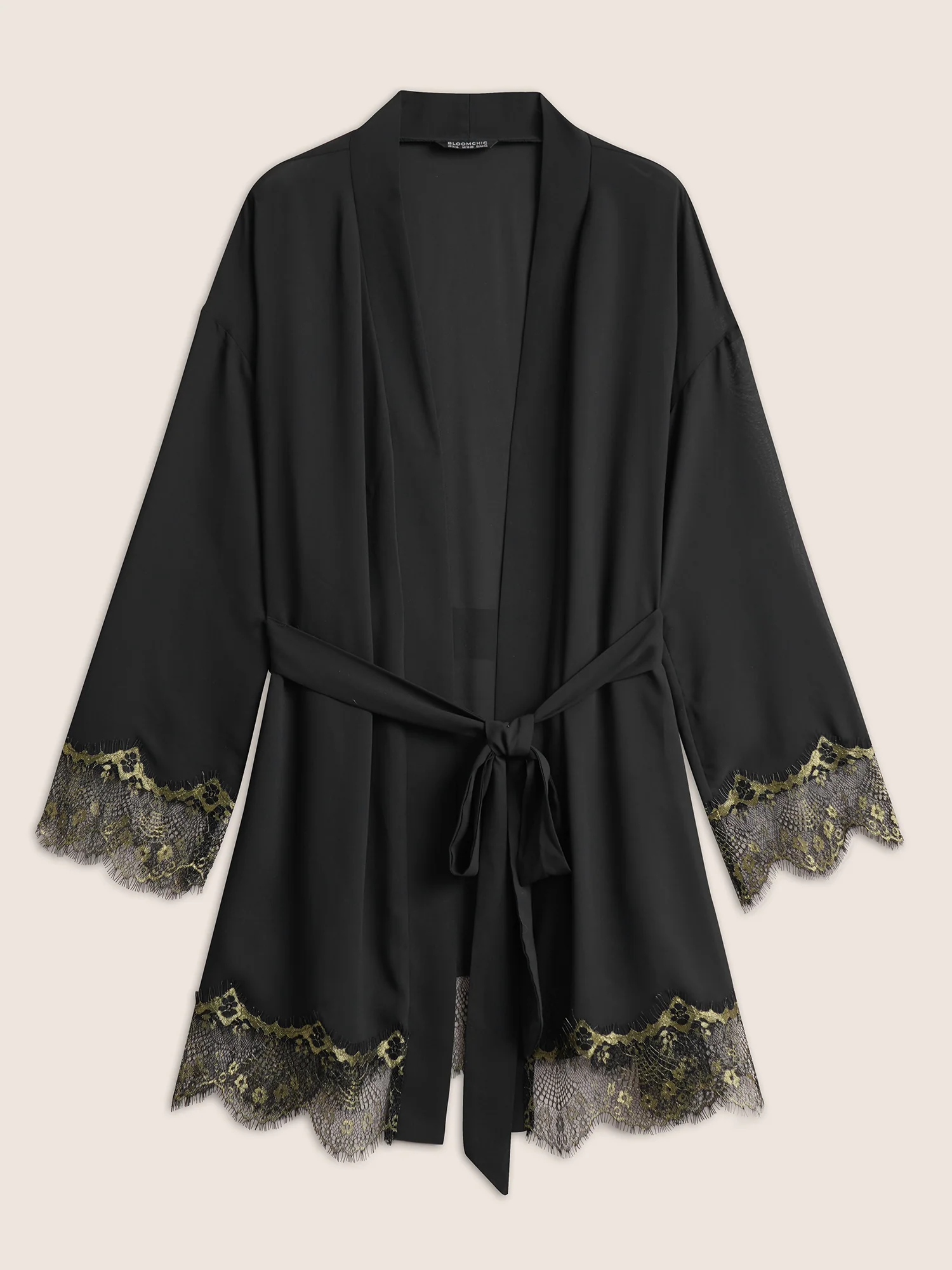 Contrast Lace Patchwork Scalloped Trim Belted Robe - Image 8