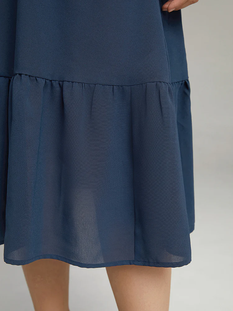 Contrast Lace Shirt Collar Ruffle Hem Dress - Image 8