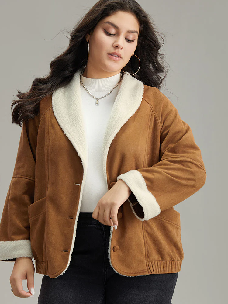 Contrast Lapel Collar Patched Pocket Jacket - Image 3