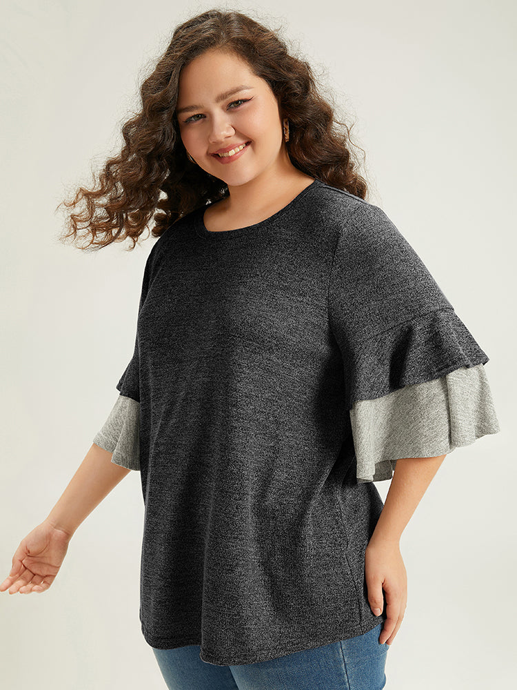 Contrast Layered Flutter Sleeve T-shirt - Image 2