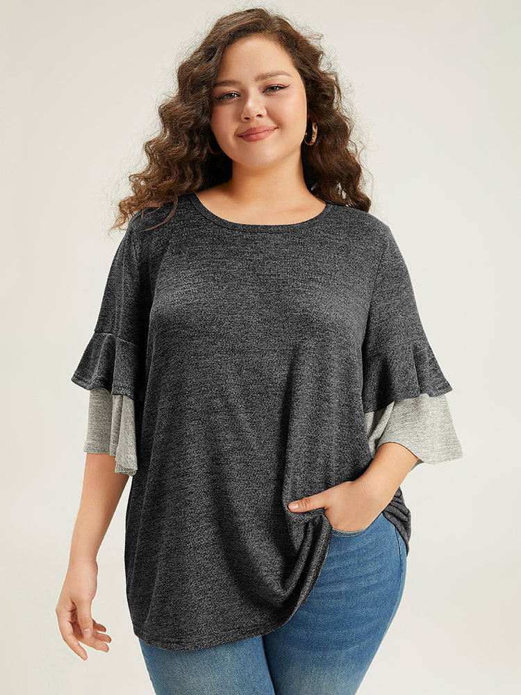 Contrast Layered Flutter Sleeve T-shirt - Image 3
