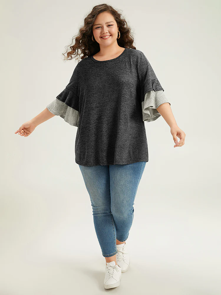 Contrast Layered Flutter Sleeve T-shirt - Image 4