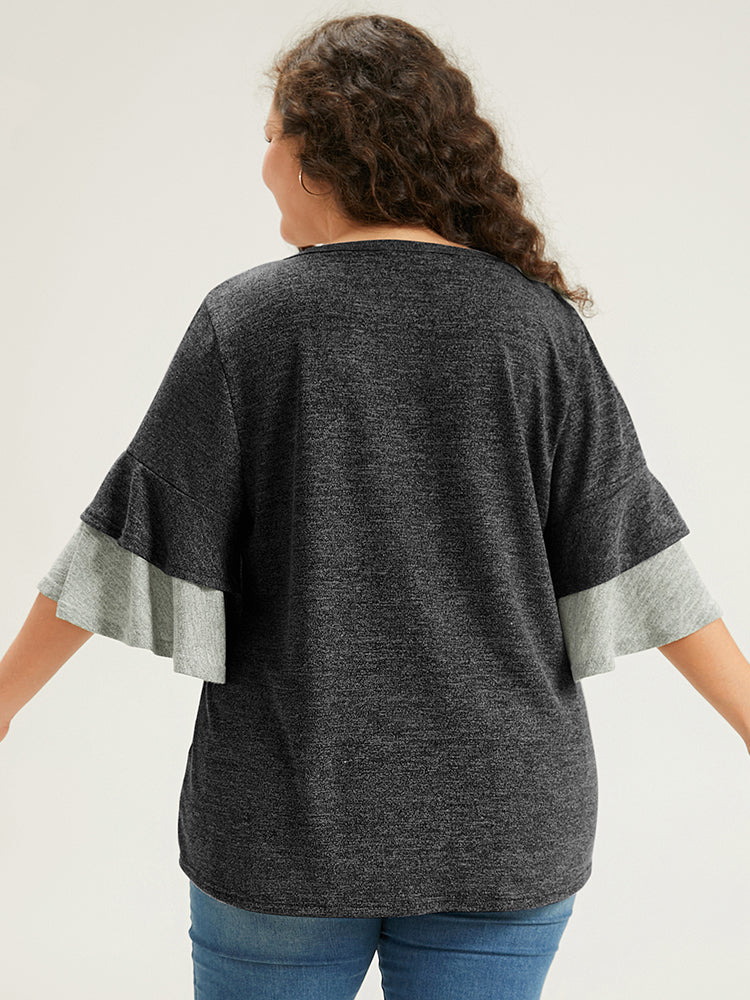 Contrast Layered Flutter Sleeve T-shirt - Image 5
