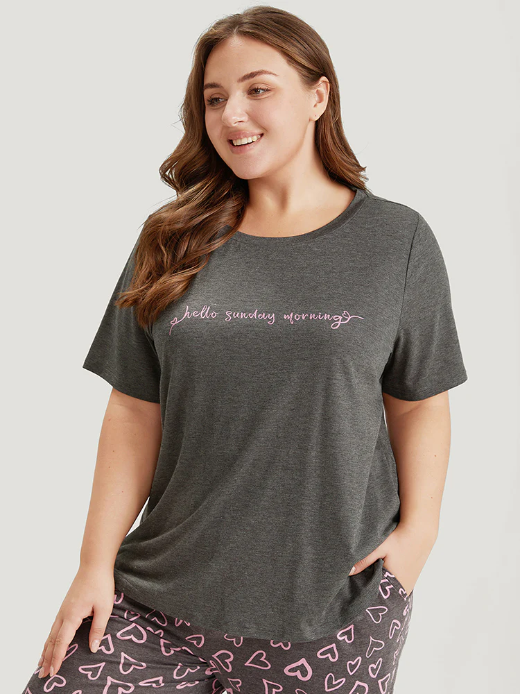 Sunday Morning Print Heather Pajama Top - Image 4