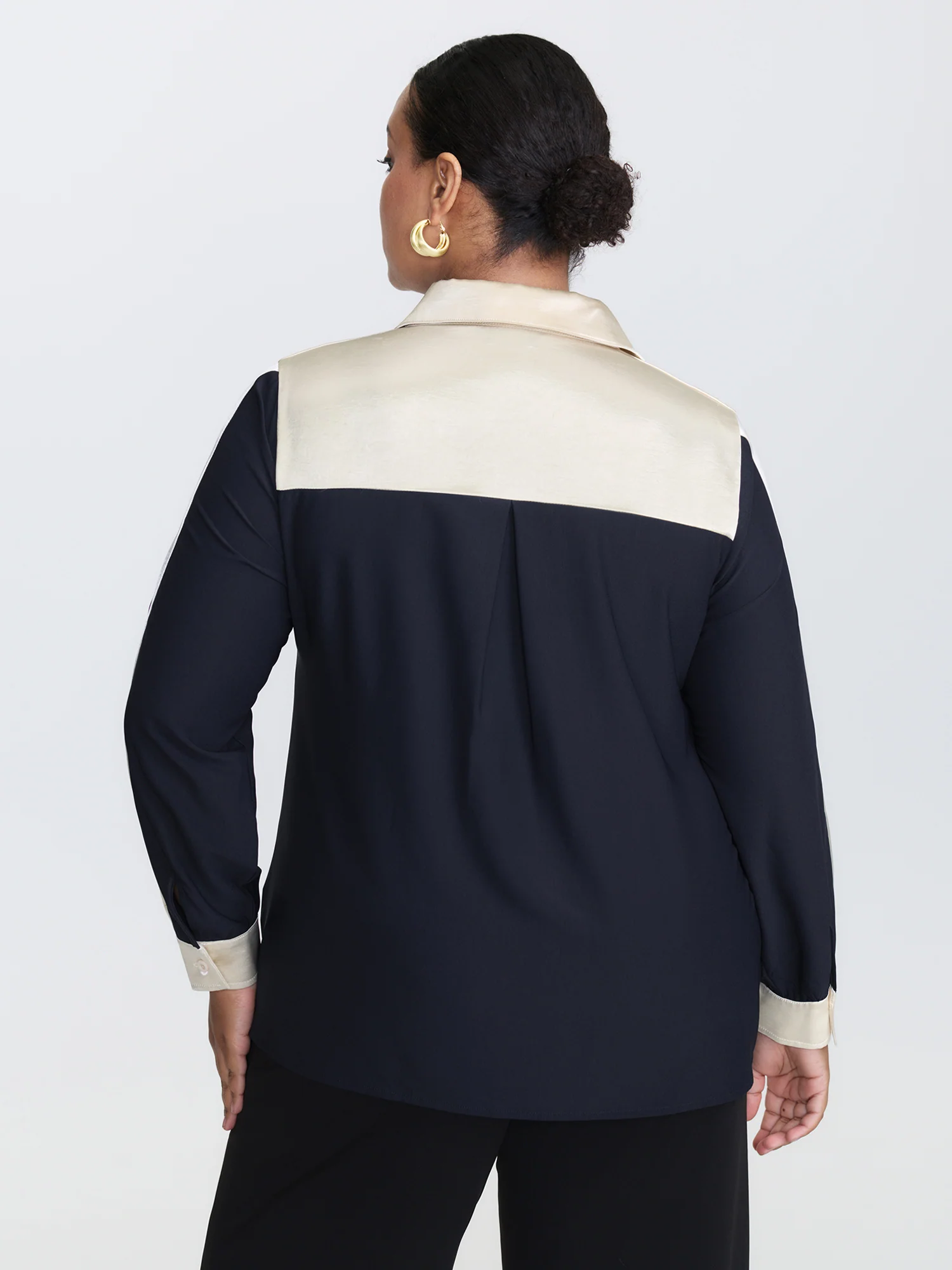 Contrast Material Button-Down Blouse - Image 4