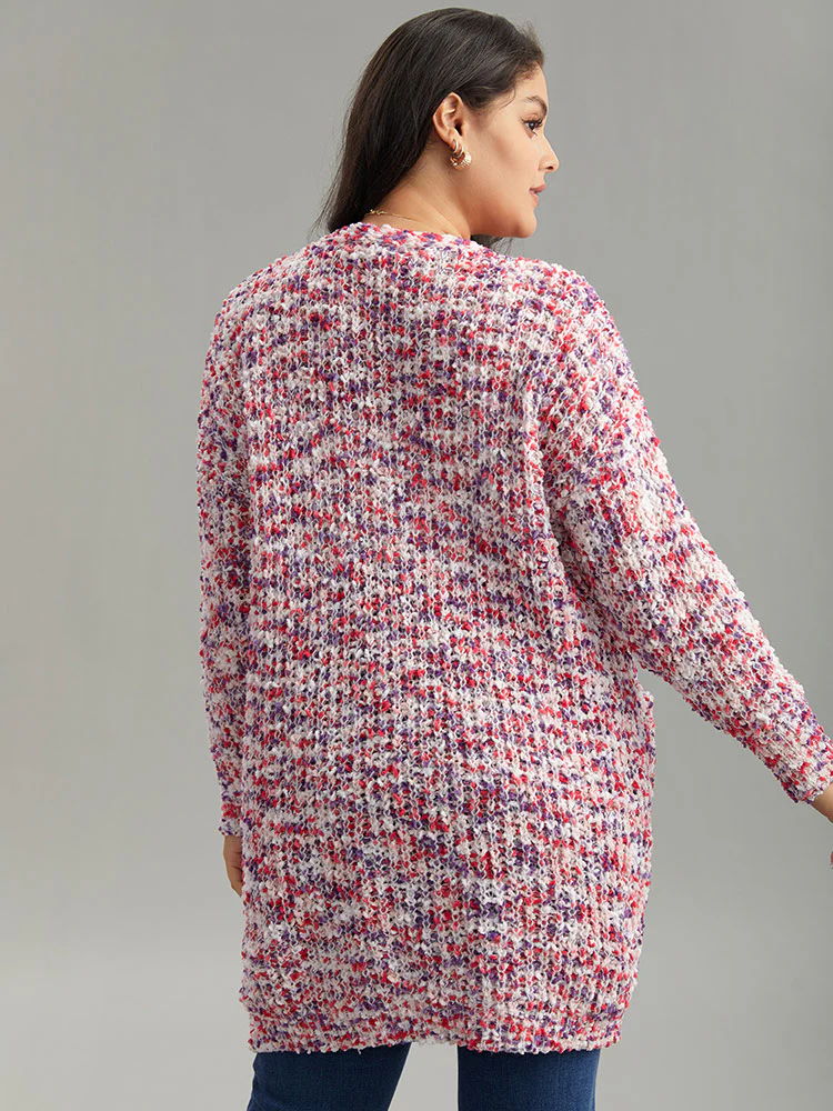 Contrast Fuzzy Open Front Patched Pocket Cardigan - Image 2
