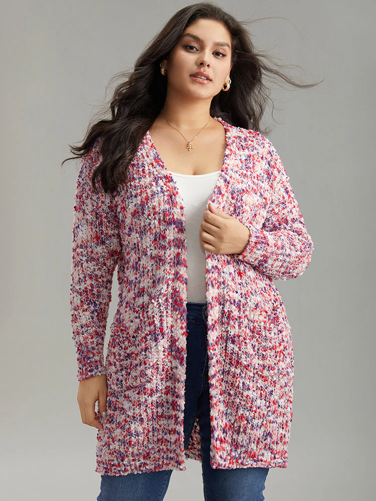 Contrast Fuzzy Open Front Patched Pocket Cardigan - Image 3