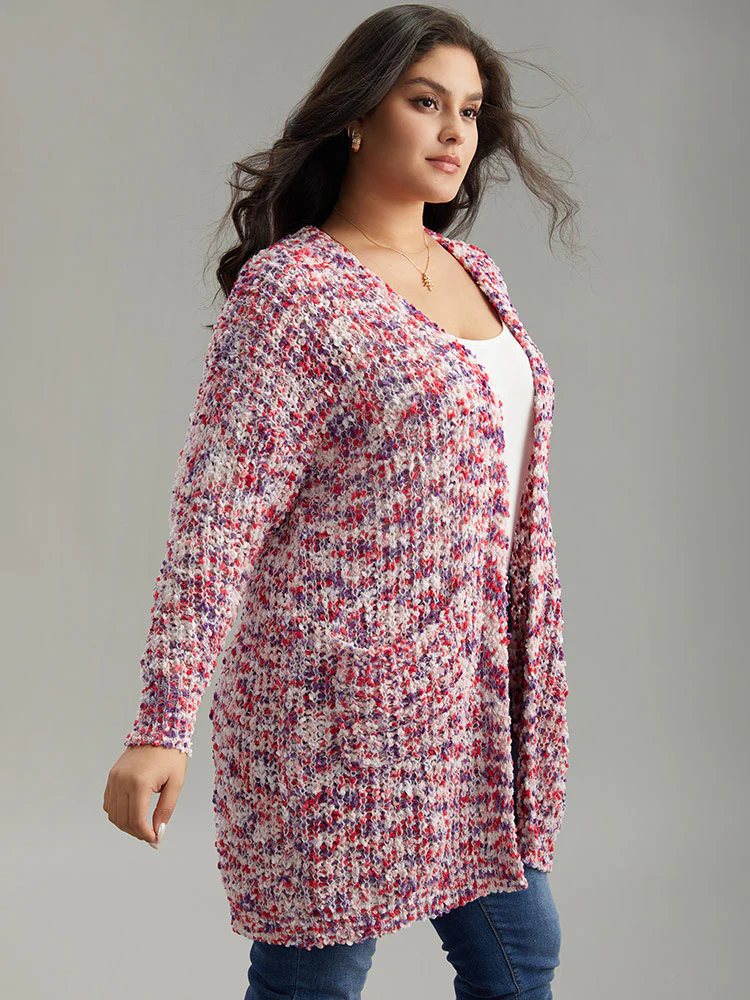 Contrast Fuzzy Open Front Patched Pocket Cardigan - Image 4