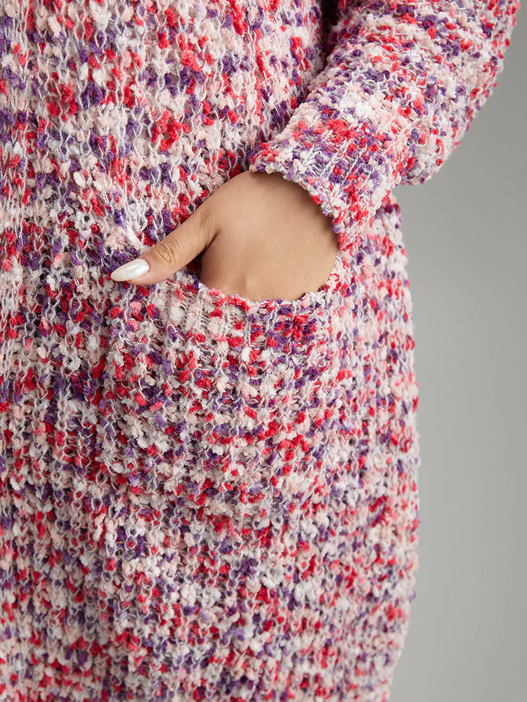 Contrast Fuzzy Open Front Patched Pocket Cardigan - Image 7