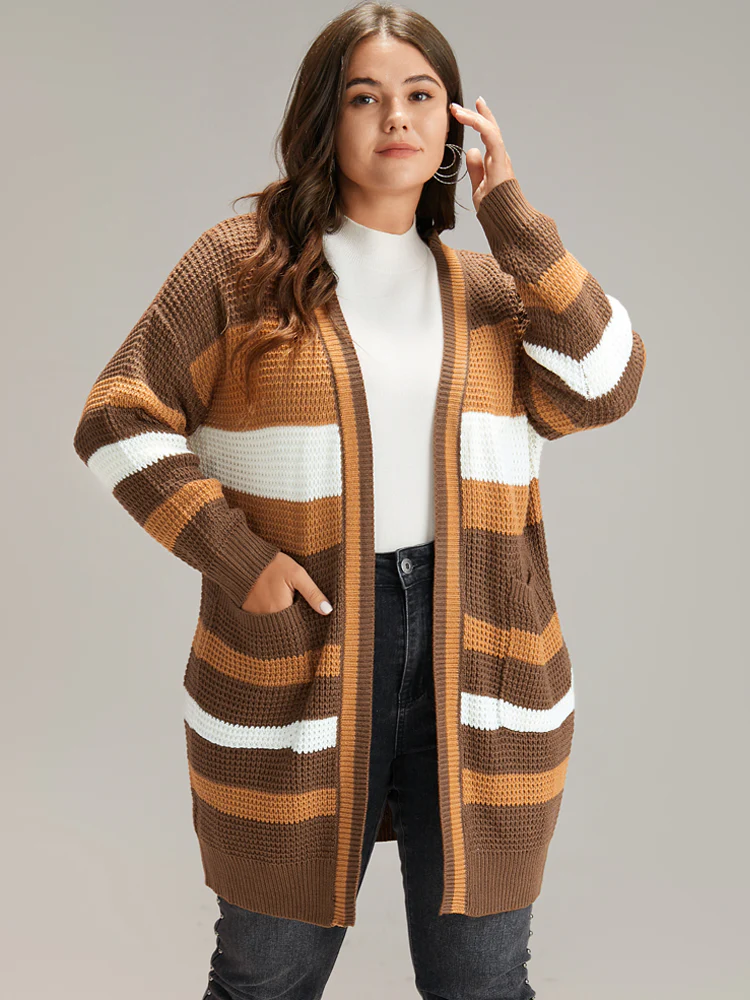 Contrast Open Front Patched Pocket Tunic Cardigan - Image 3