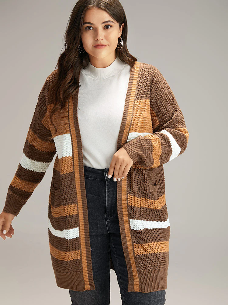 Contrast Open Front Patched Pocket Tunic Cardigan - Image 4
