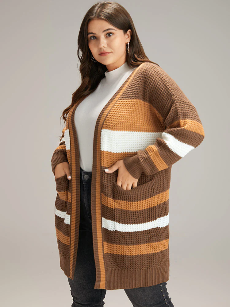 Contrast Open Front Patched Pocket Tunic Cardigan - Image 5