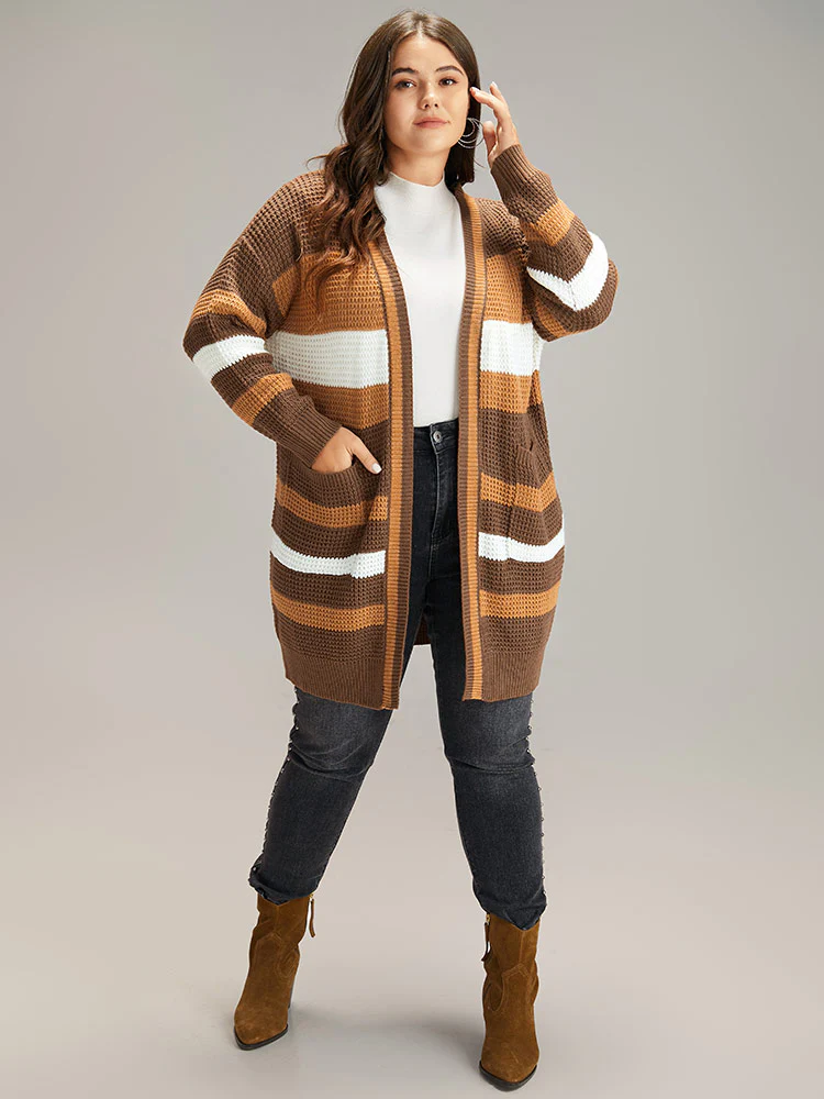 Contrast Open Front Patched Pocket Tunic Cardigan - Image 6