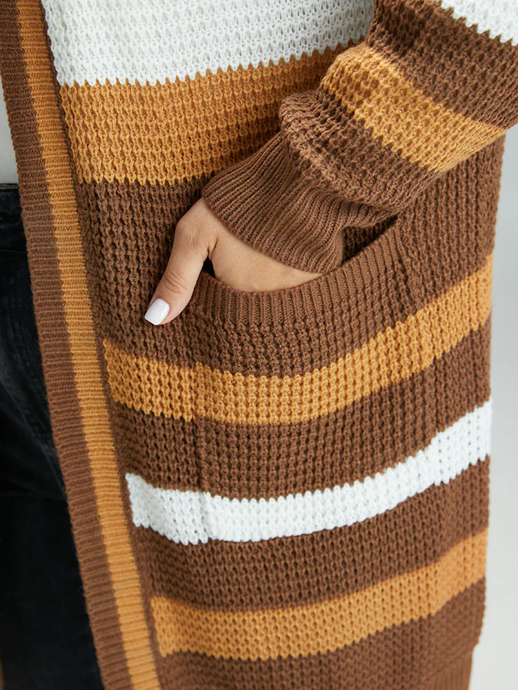 Contrast Open Front Patched Pocket Tunic Cardigan - Image 7