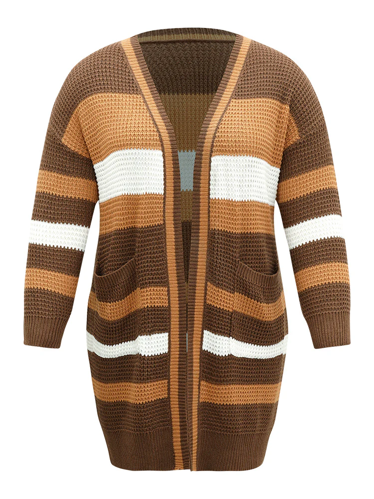 Contrast Open Front Patched Pocket Tunic Cardigan - Image 8