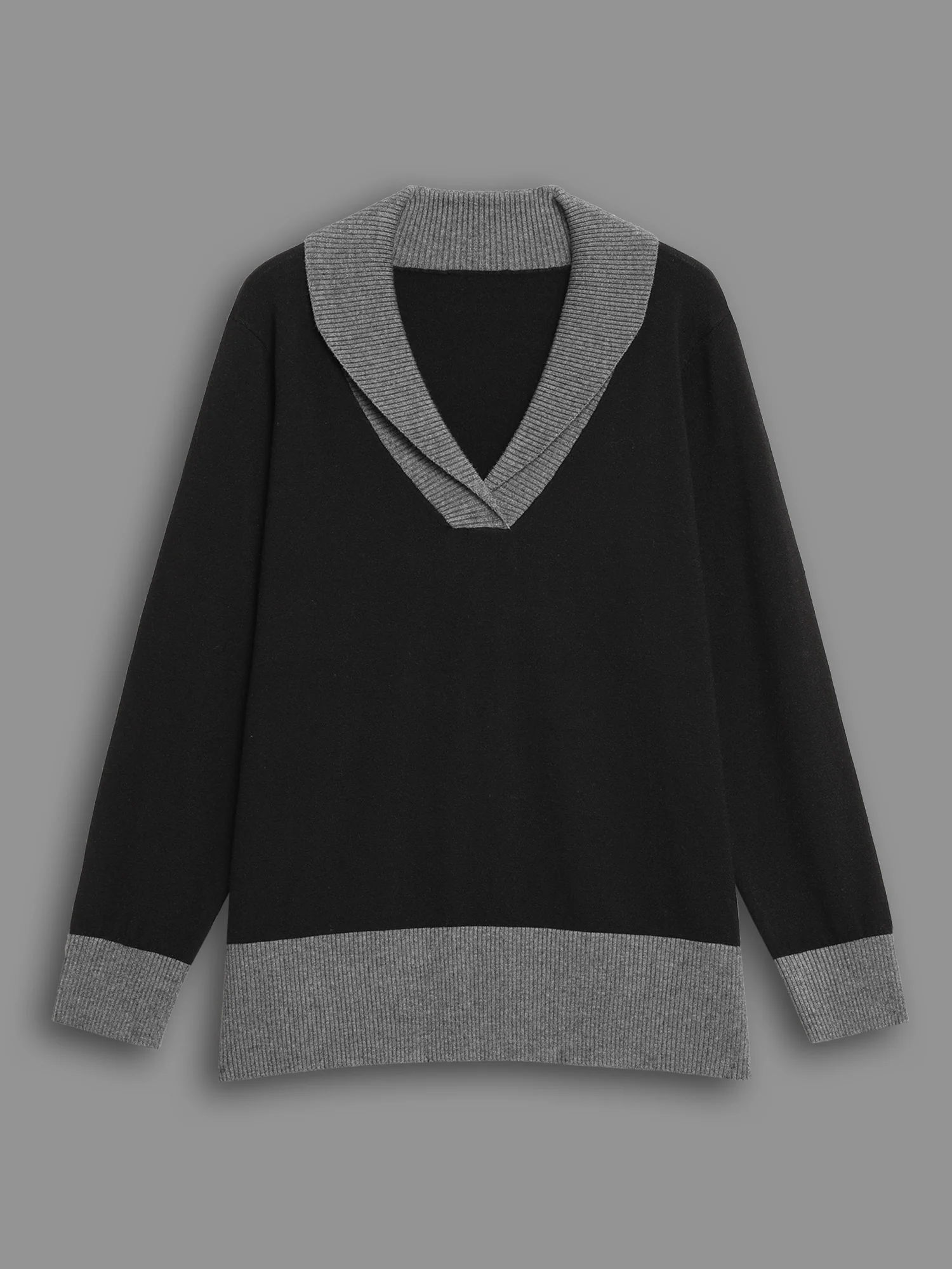 Contrast Overlap Collar Button Detail Pullover - Image 8