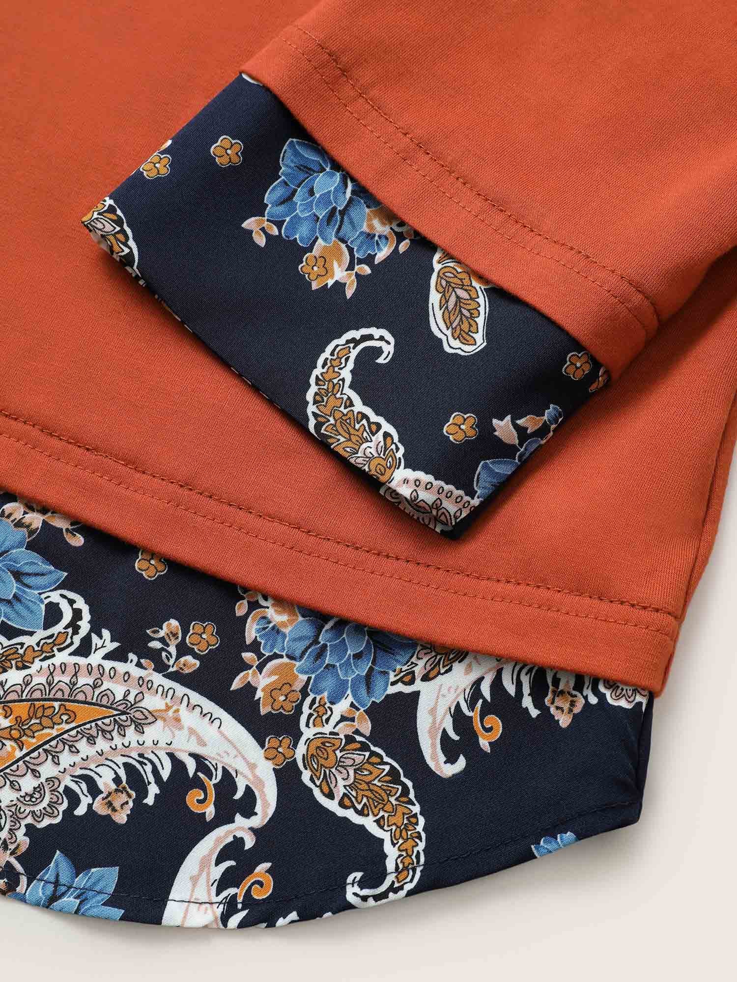 Contrast Paisley Print Curved Hem T-shirt - Image 5