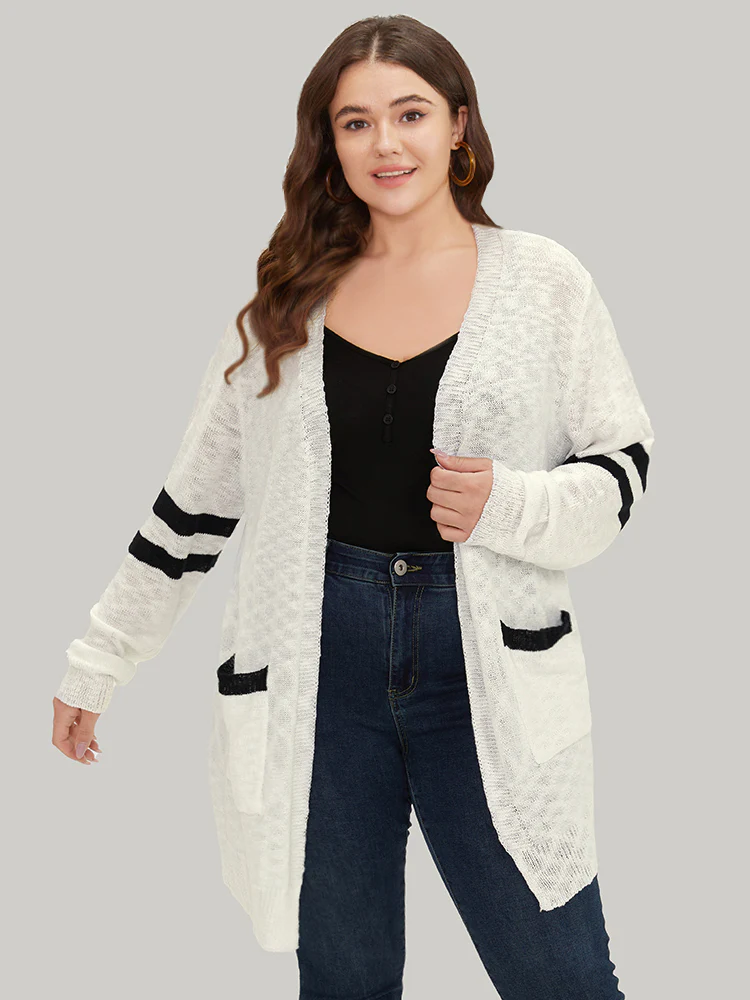 Contrast Patched Pocket Open Front Cardigan - Image 3