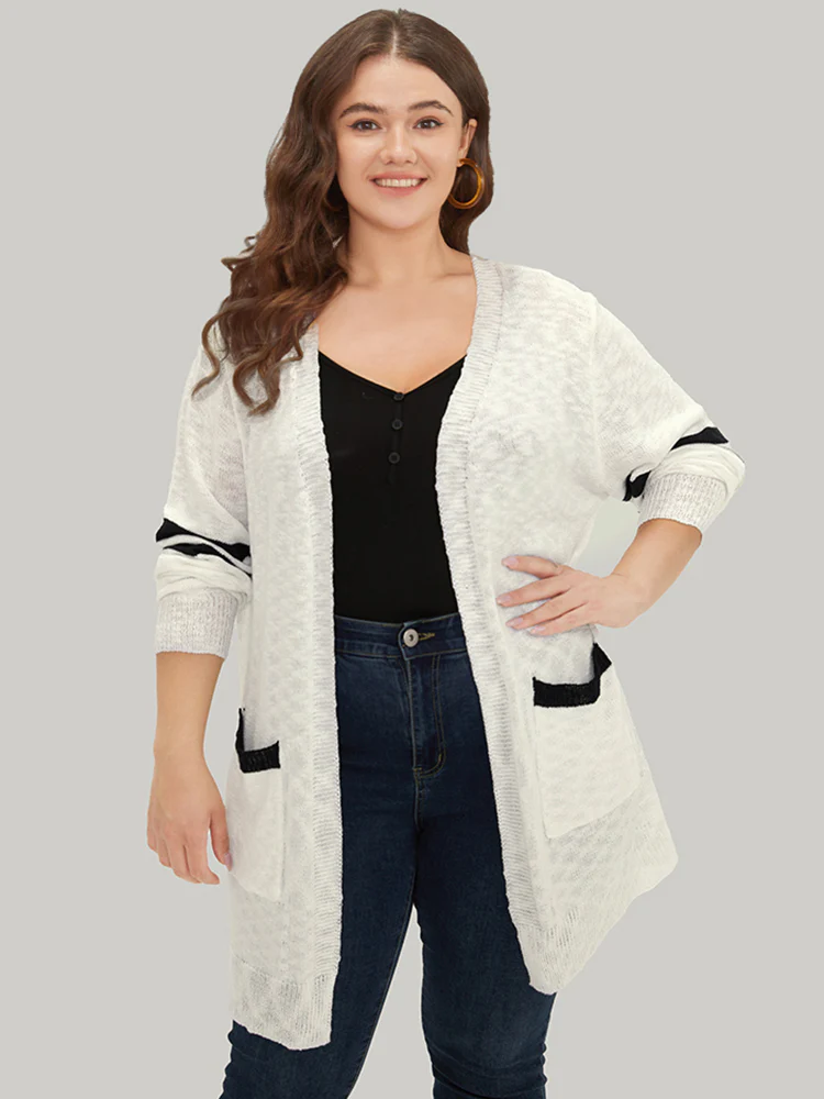 Contrast Patched Pocket Open Front Cardigan - Image 4