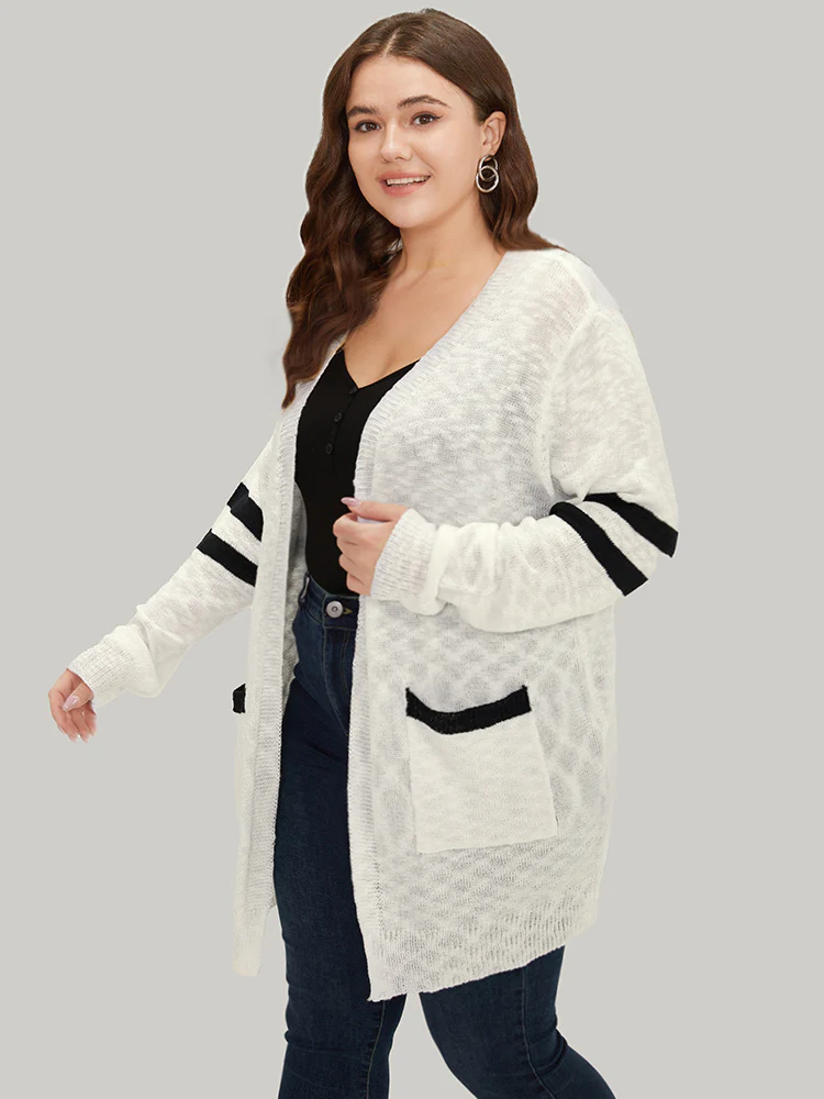 Contrast Patched Pocket Open Front Cardigan - Image 5